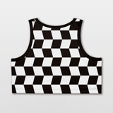 Checkerboard Women Crop Tops Design Black