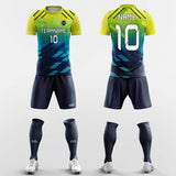 green and blue short sleeve soccer jersey kit