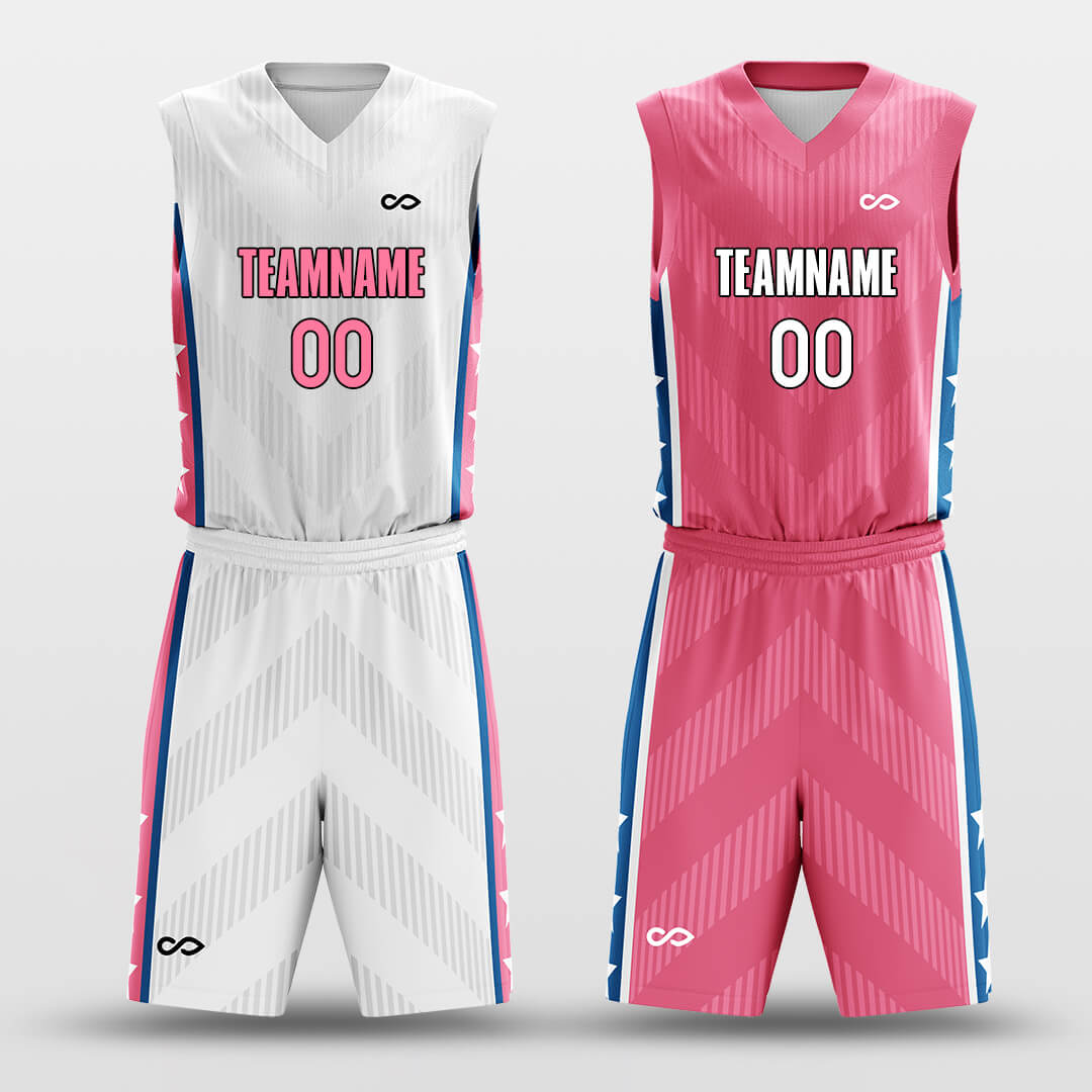 pink custom reversible basketball jersey