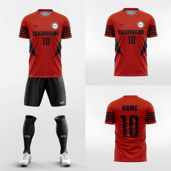 red custom soccer jersey kit